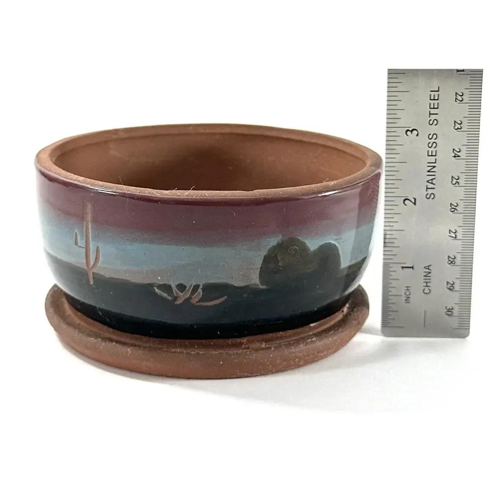 Superstition Stoneware Southwest Desert Cactus Pottery Planter Built-In Saucer